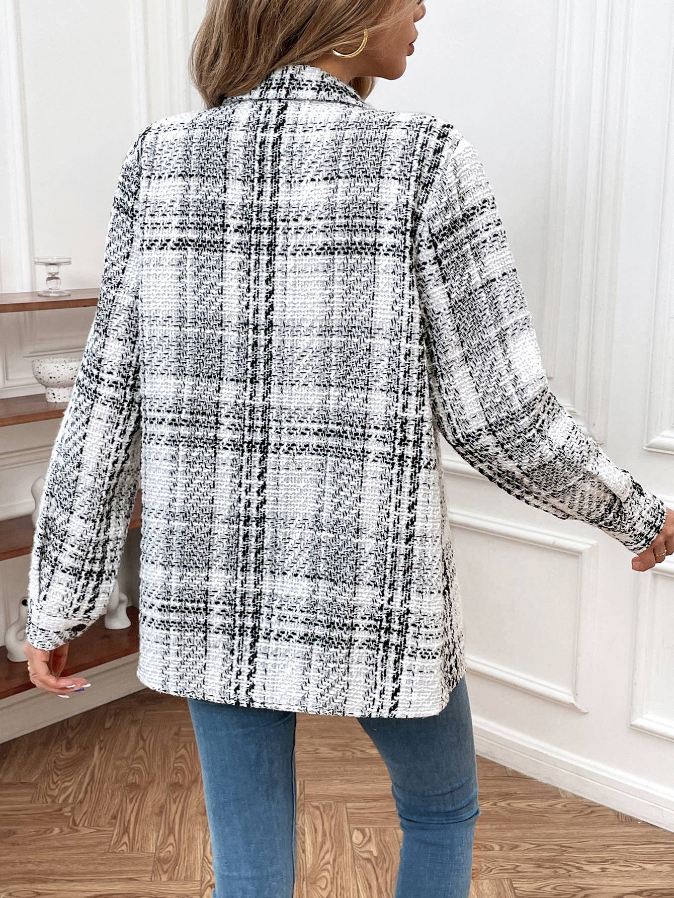 Retro plaid loose casual top jacket: