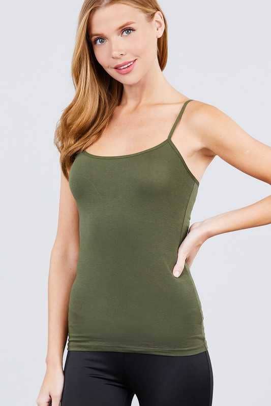 Basic Adjustable Spaghetti Strap Cropped Cami With Self Bra: BLACK