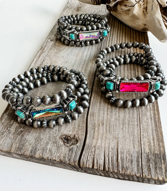Boho Ranch Shop - WESTERN STYLE BEADED BRACELET SET: TURQUOISE