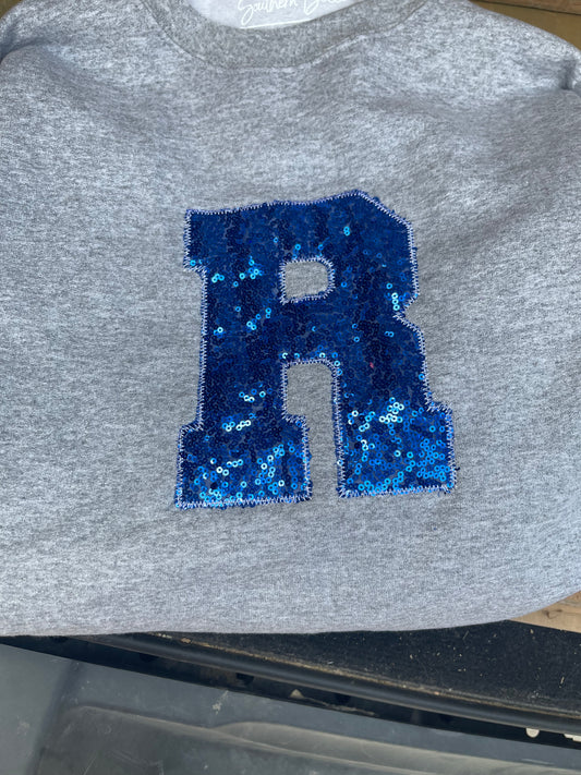 Custom school sweatshirt with varsity font letters, unisex soft crew neck tee