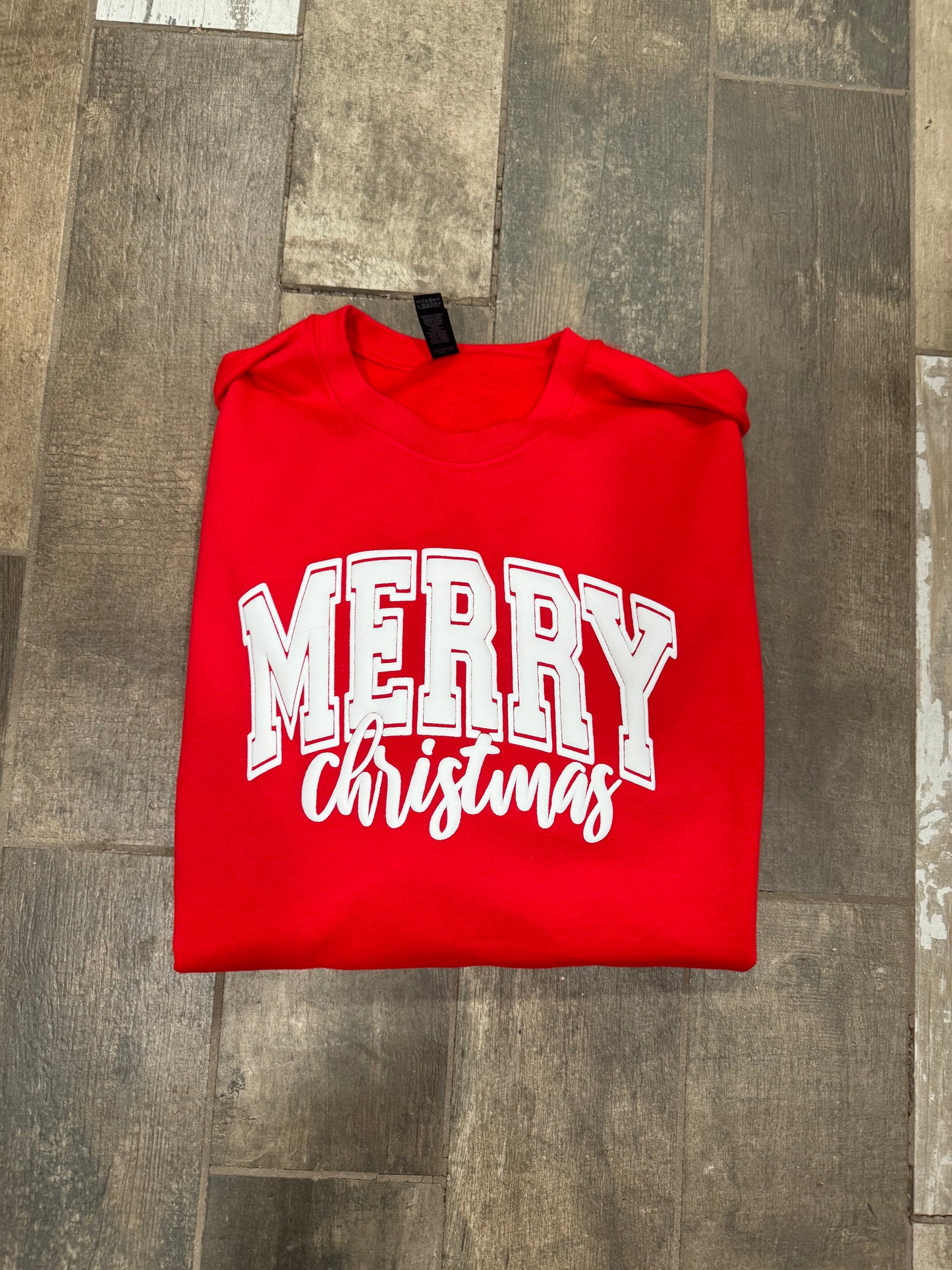 Puff letters merry Christmas crewneck