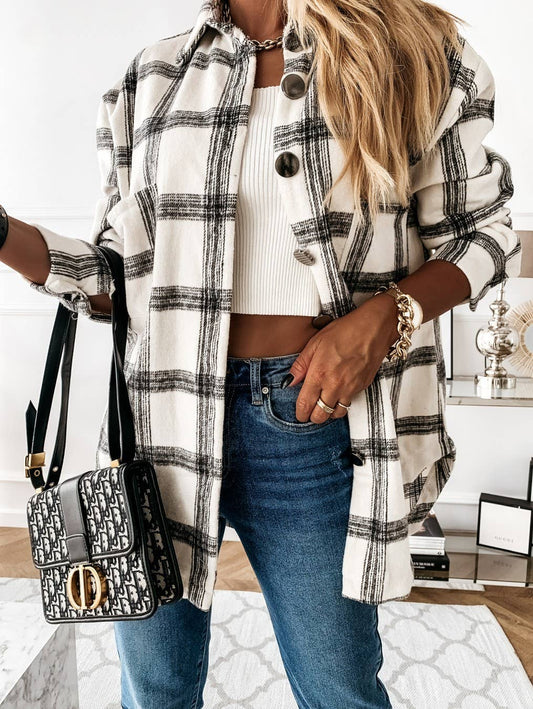 Loose casual vintage plaid long-sleeved shirt jacket