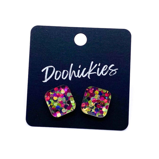 Doohickies - 14mm Confetti Square Studs- Spring Acrylic Earrings: Multi-Confetti
