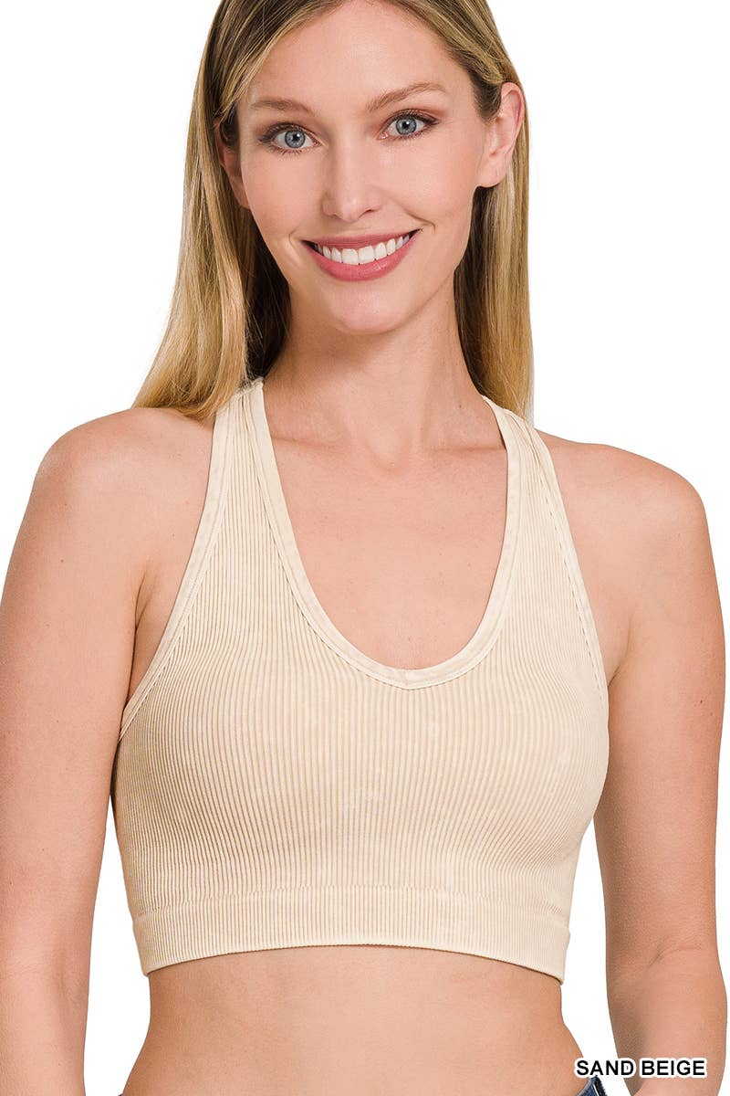 42POPS - ._ Washed rib Seamless Racerback Bra: S/M / N CORAL FUCHSIA-149907