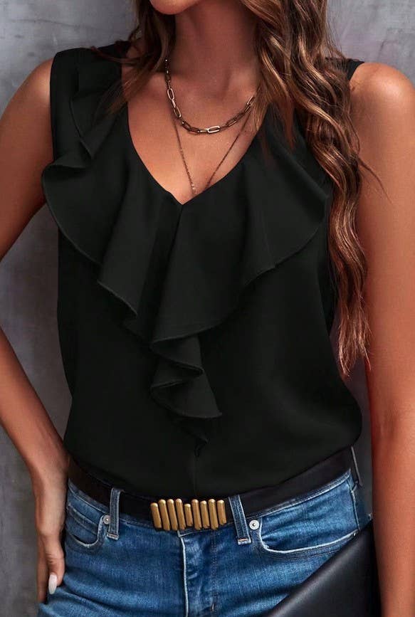 Miss Sparkling - V-neck ruffle trip top: XL / Magenta