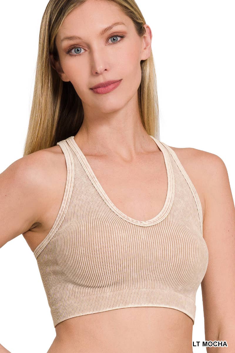 42POPS - ._ Washed rib Seamless Racerback Bra: S/M / N CORAL FUCHSIA-149907