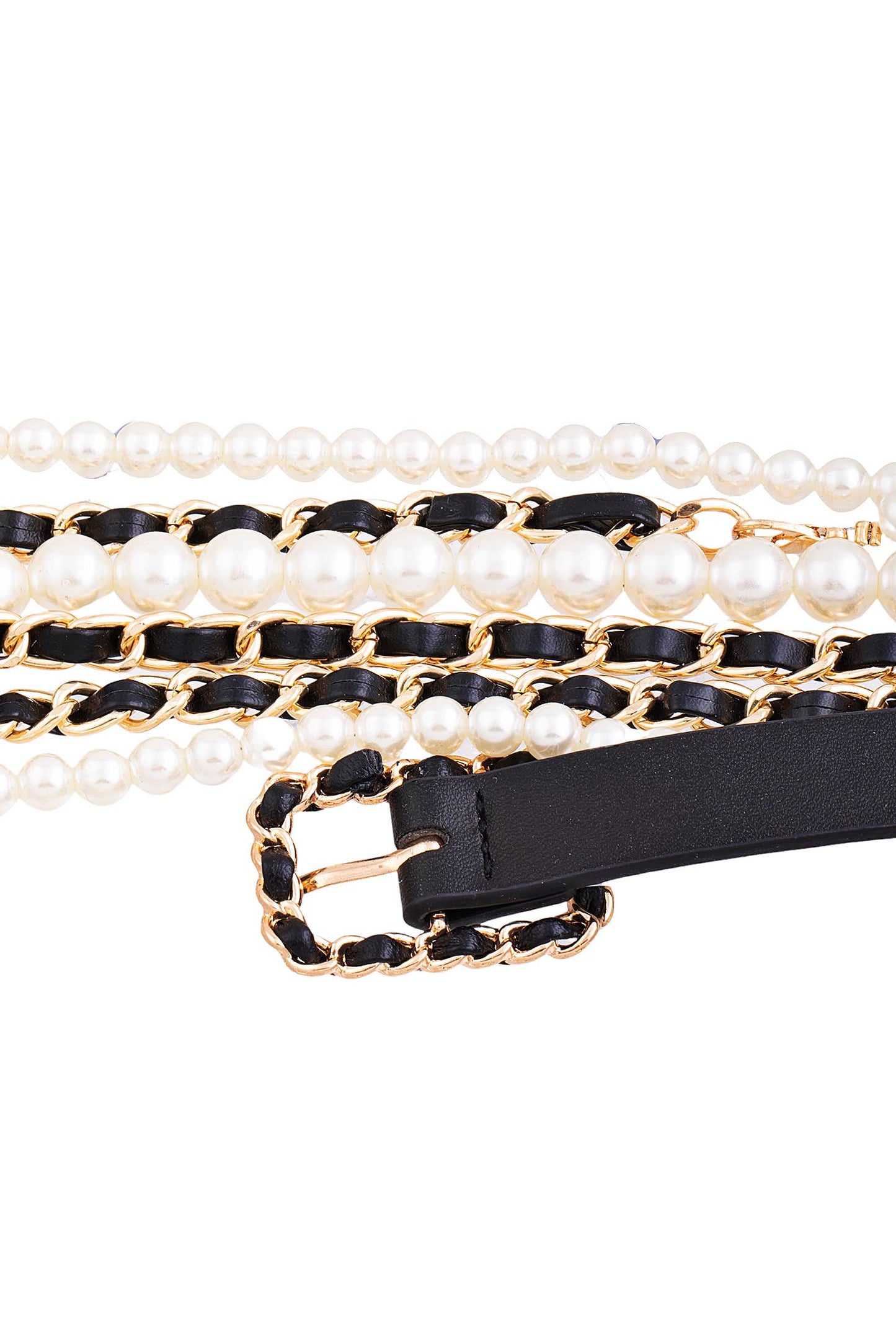 Anarchy Street - Pearl Chain Leather Layered Fashion Belt: S