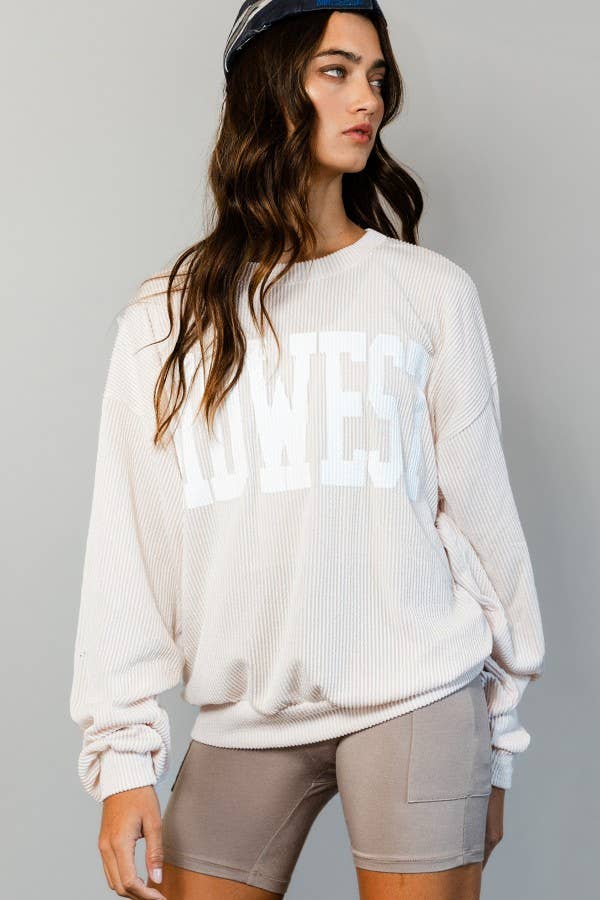 MIDWEST' Comfy Oversize Graphic Sweatshirt  CREAM