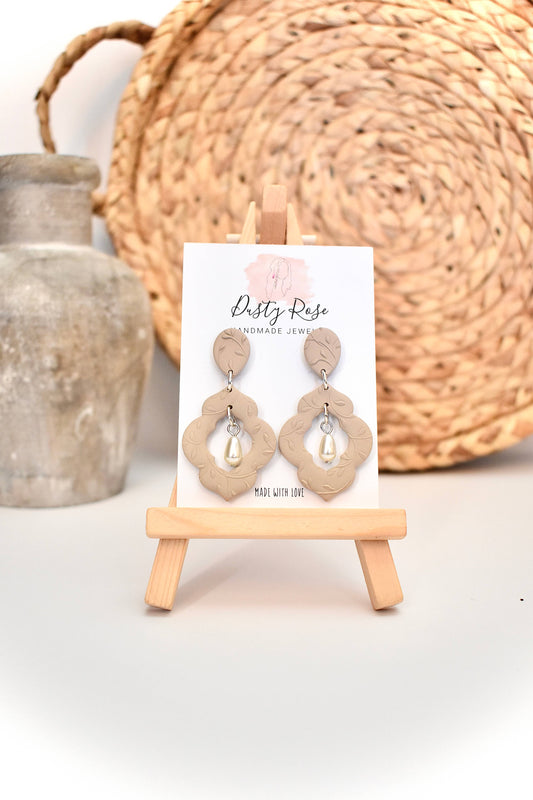 Dusty Rose Creations - Pearl & Tan Dangles