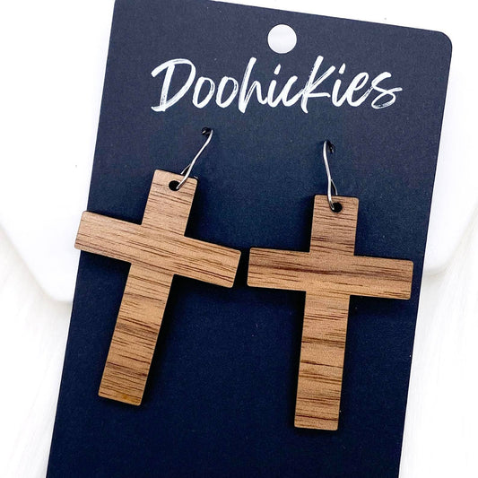 Doohickies - Cross Dangles -Acrylic & Wood Earrings: Walnut Wood