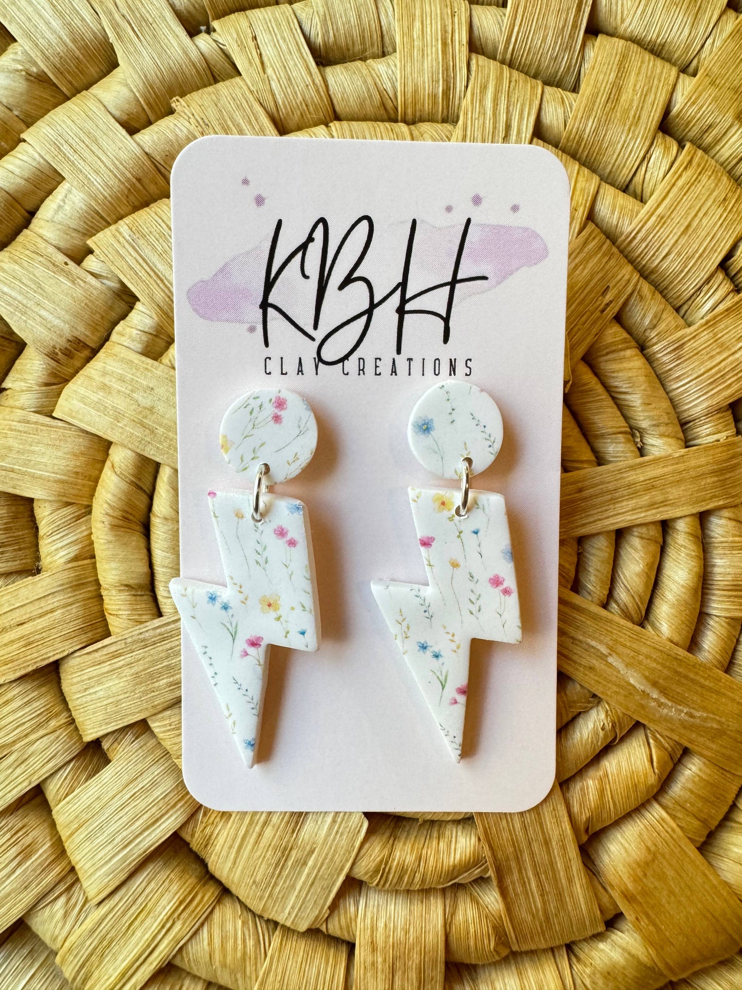 KBH CREATIONS - Floral Lightning Bolt Dangle Clay Earrings