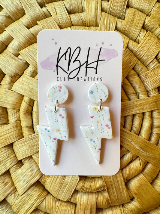 KBH CREATIONS - Floral Lightning Bolt Dangle Clay Earrings