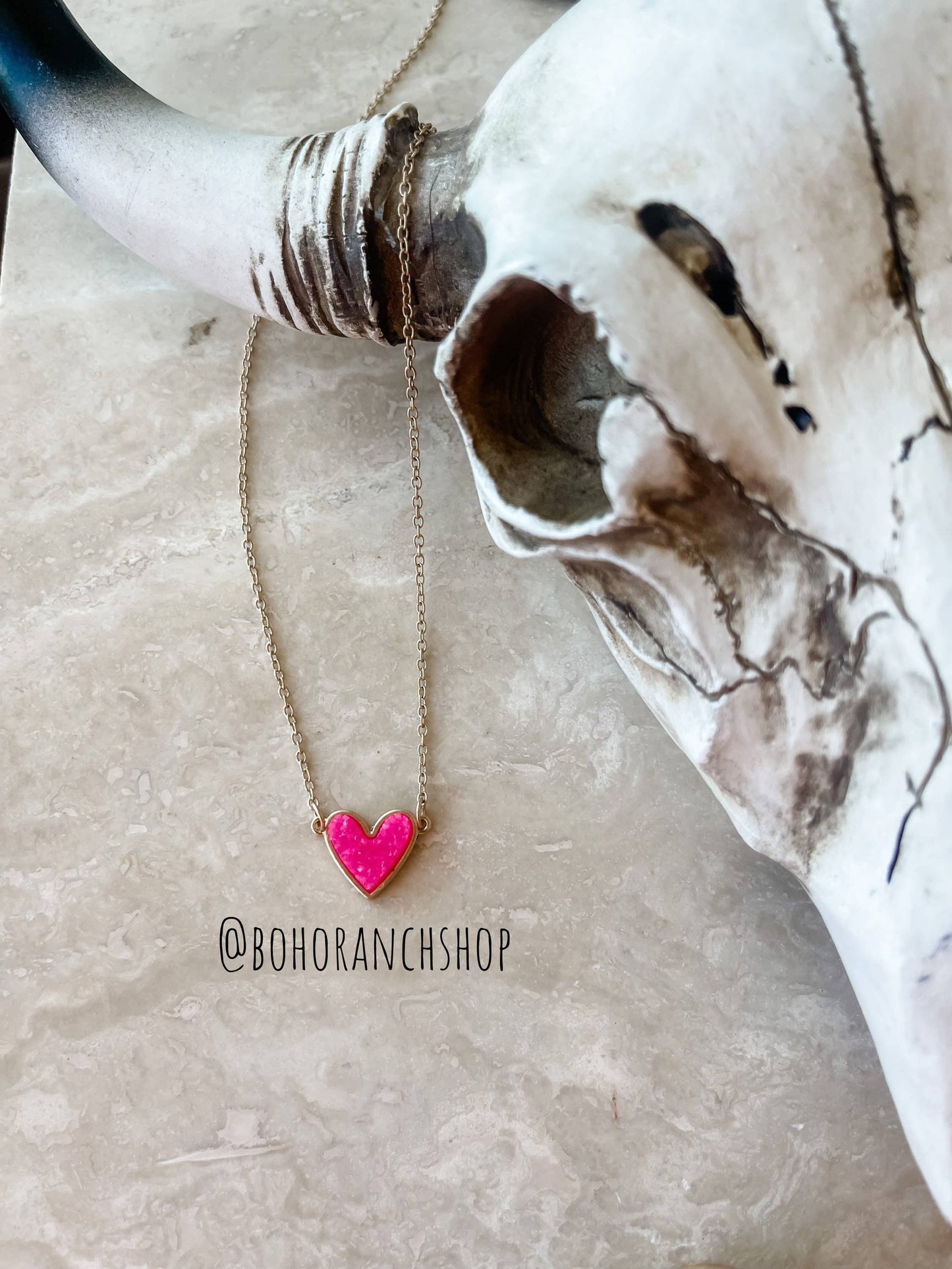 Boho Ranch Shop - Mini Druzy Heart Necklace: Pink