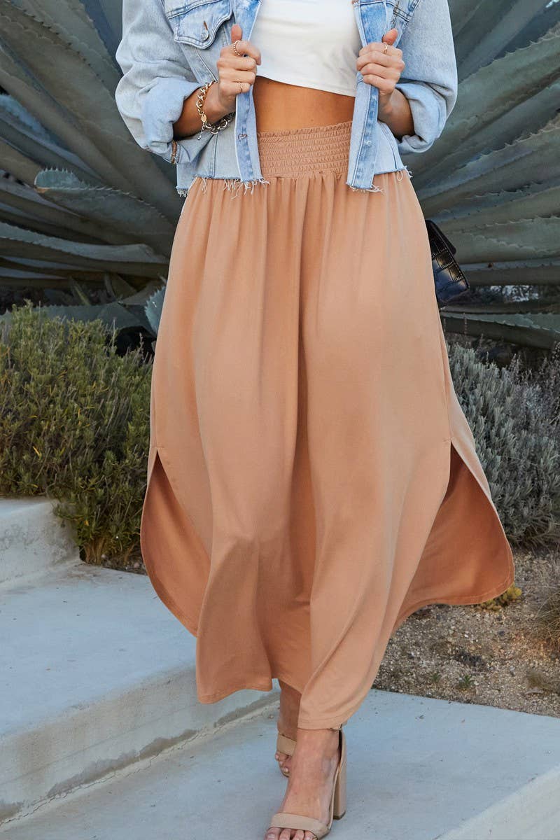 NINEXIS - CWBLS041_SMOCKING WAIST MAXI SKIRT WITH SIDE POCKET: Black / (S) 1