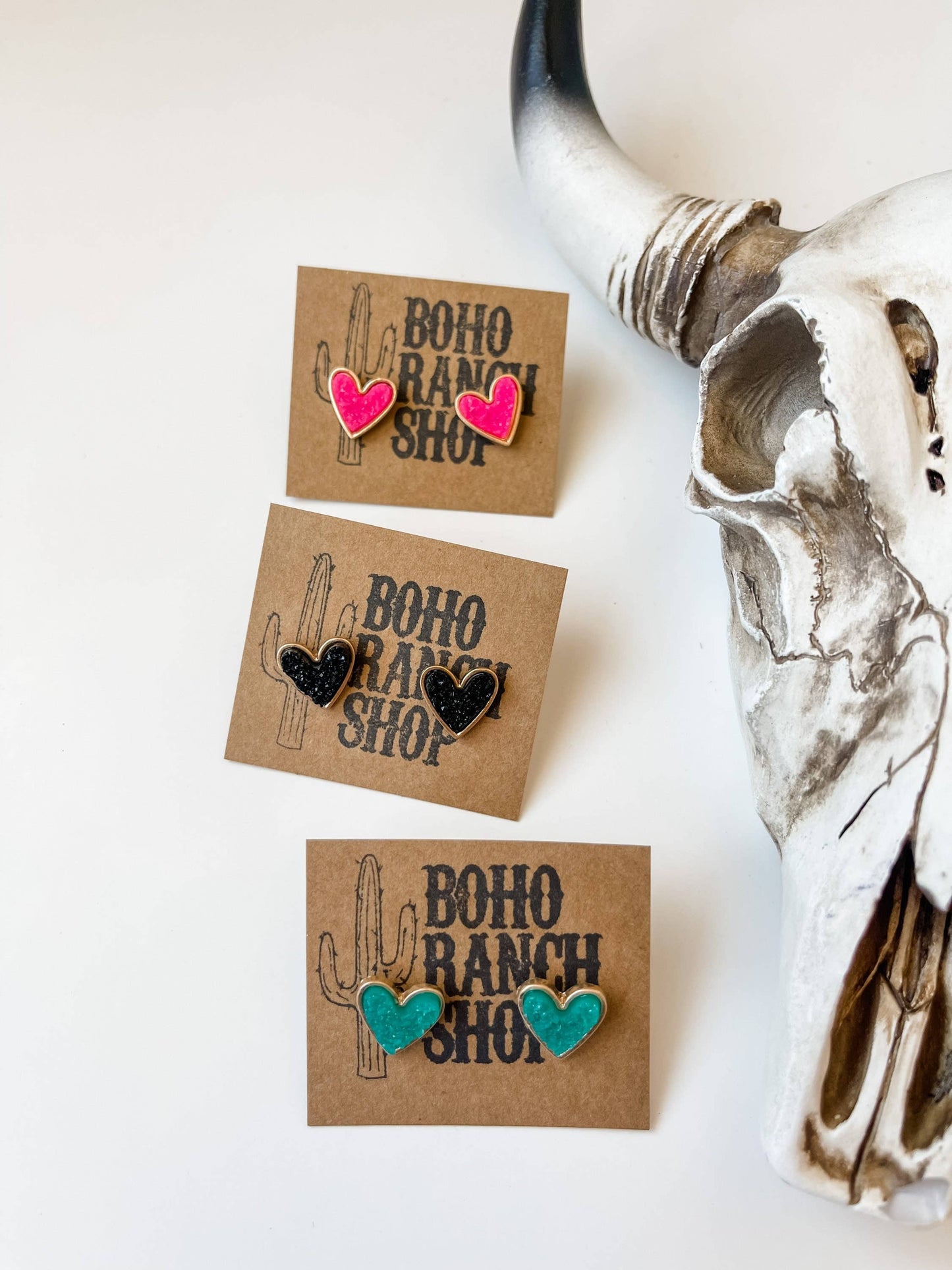 Boho Ranch Shop - Mini Druzy Heart Earrings: Black