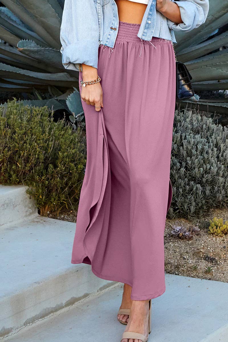 NINEXIS - CWBLS041_SMOCKING WAIST MAXI SKIRT WITH SIDE POCKET: Black / (XL) 1