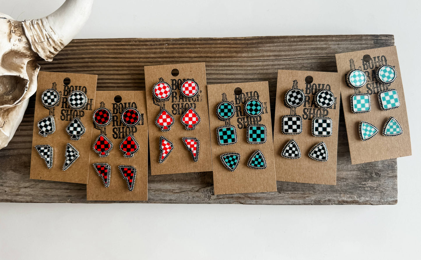 Boho Ranch Shop - Western Checker Shape Post Combo Earring Set: 4