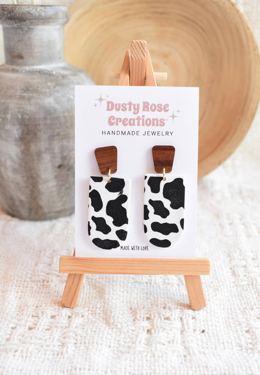 Dusty Rose Creations - Cow Print & Wood Dangles