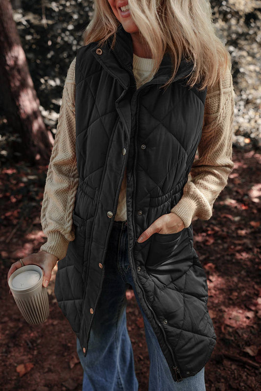 Longline Quilted Stand Collar Puffer Vest