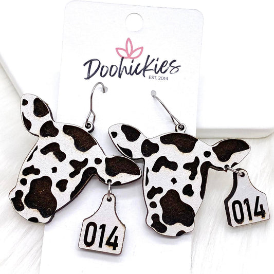 Doohickies - 1.5" Wooden Cow Head & Tag -Western Earrings