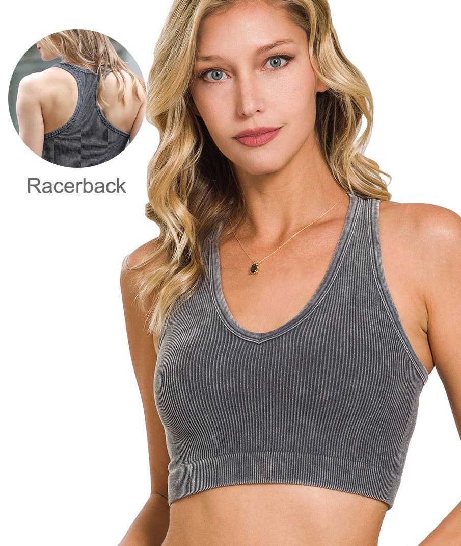 42POPS - ._ Washed rib Seamless Racerback Bra: S/M / N CORAL FUCHSIA-149907