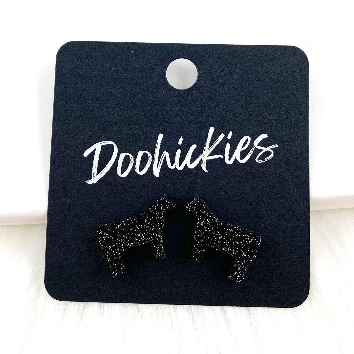 Doohickies - Show Animal Studs -Western Earrings: Black Glitter Cows