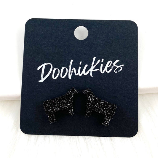 Doohickies - Show Animal Studs -Western Earrings: Black Glitter Cows