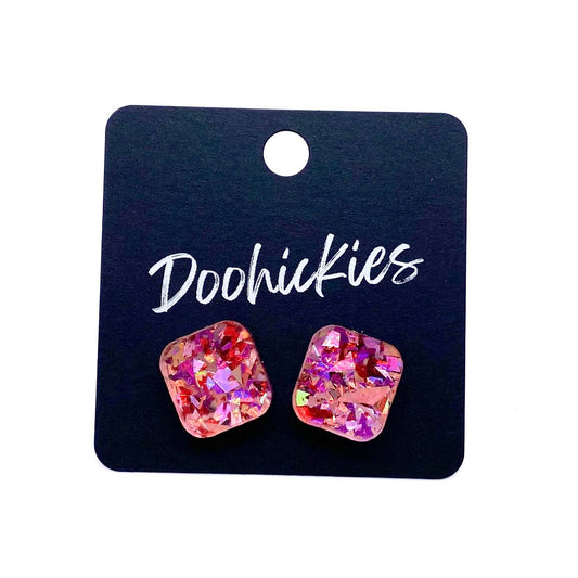 Doohickies - 14mm Confetti Square Studs- Spring Acrylic Earrings: Pink Party
