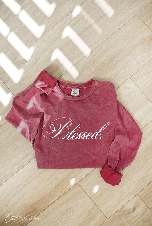 BLESSED Mineral Washed Long Sleeve Graphic  : CARDINAL