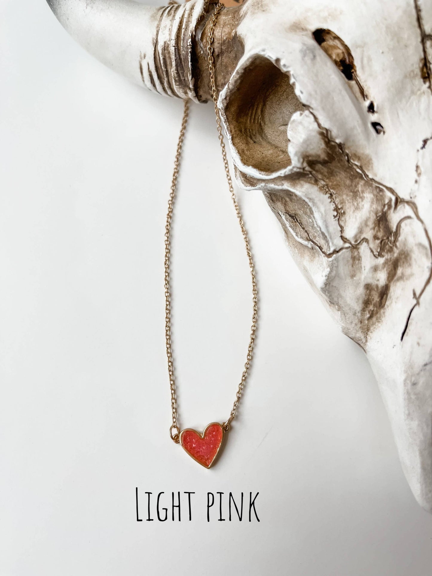 Boho Ranch Shop - Mini Druzy Heart Necklace: Pink