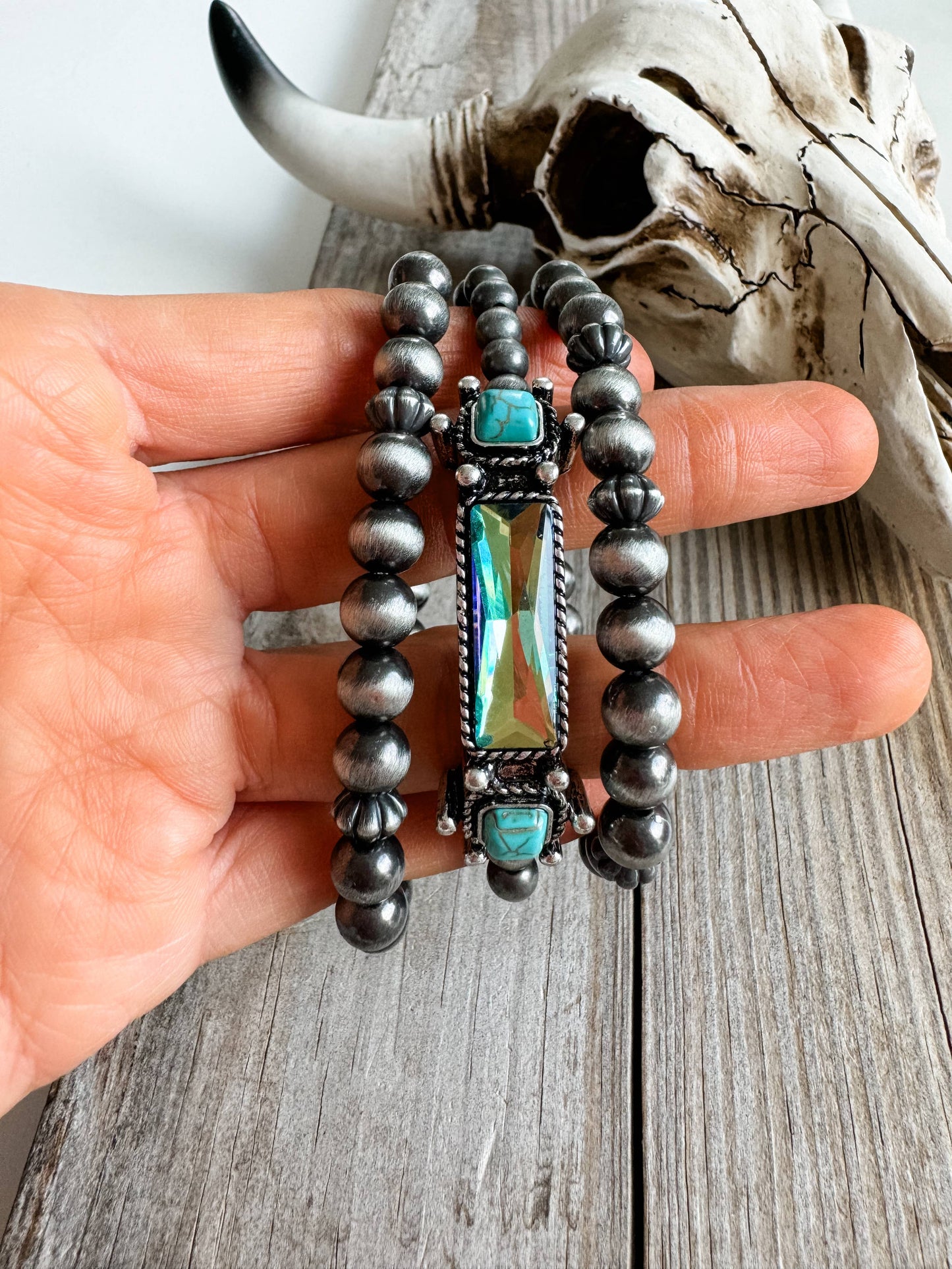 Boho Ranch Shop - WESTERN STYLE BEADED BRACELET SET: TURQUOISE