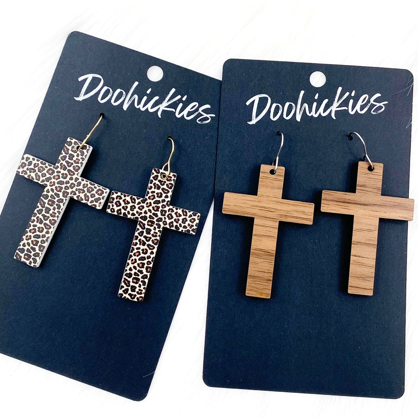 Doohickies - Cross Dangles -Acrylic & Wood Earrings: Walnut Wood