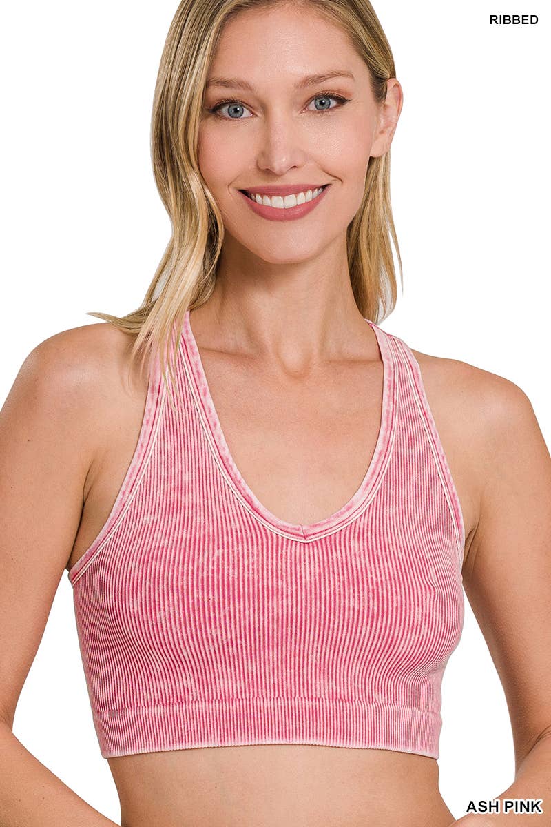 42POPS - ._ Washed rib Seamless Racerback Bra: S/M / N CORAL FUCHSIA-149907