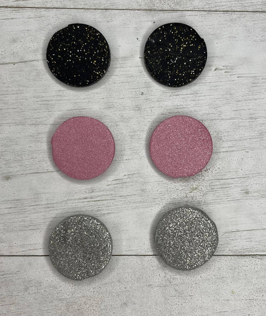 KBH CREATIONS - Glitter Circle Stud Handmade Clay Earrings: Glitter Black