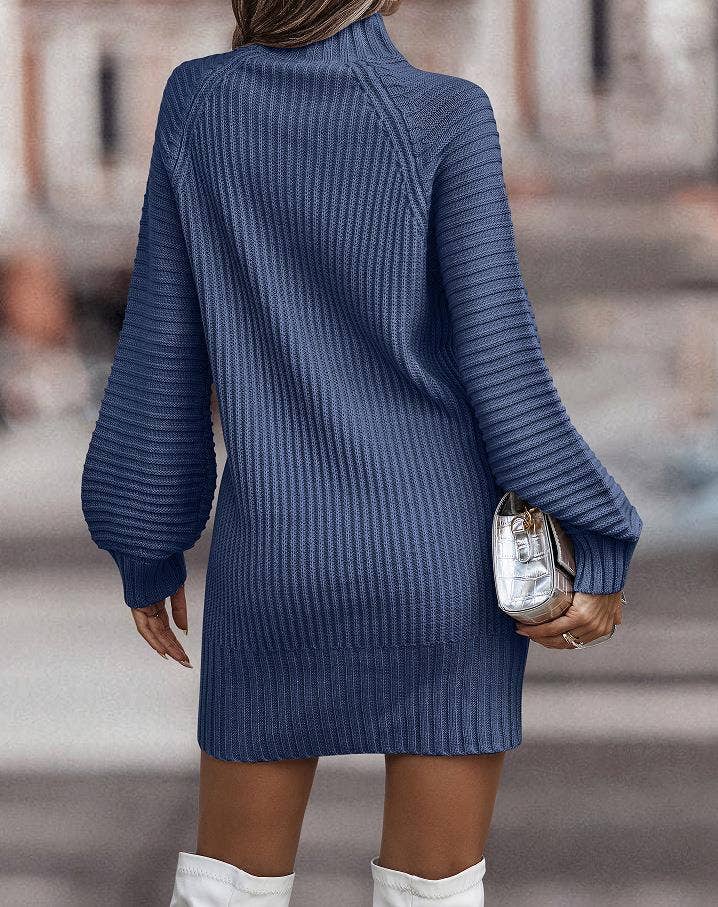 Knit Long Sleeve Mock Neck Sweater Dress: Olive