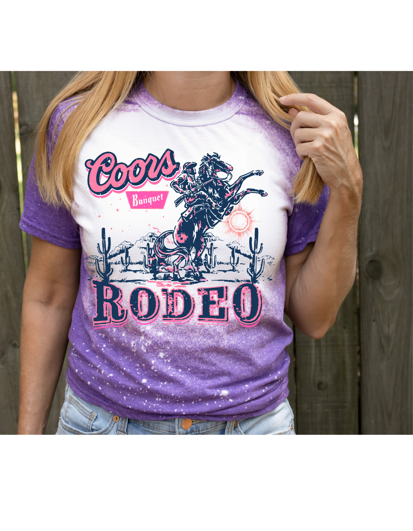 purple colored Coors Rodeo Bleached Western Graphic Tee, Unisex Soft Style