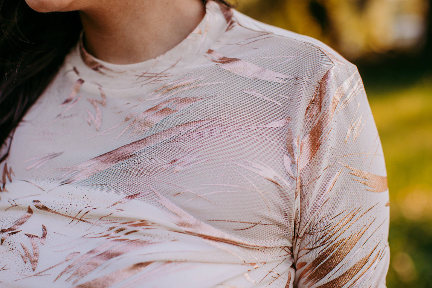 Gold Paint Mesh Top: Neutral