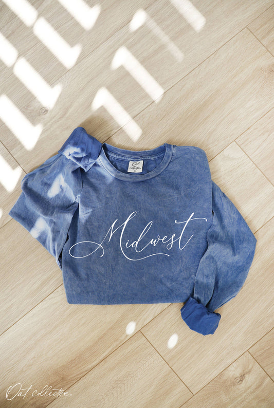 MIDWEST Mineral Washed Long Sleeve Graphic  : DENIM BLUE