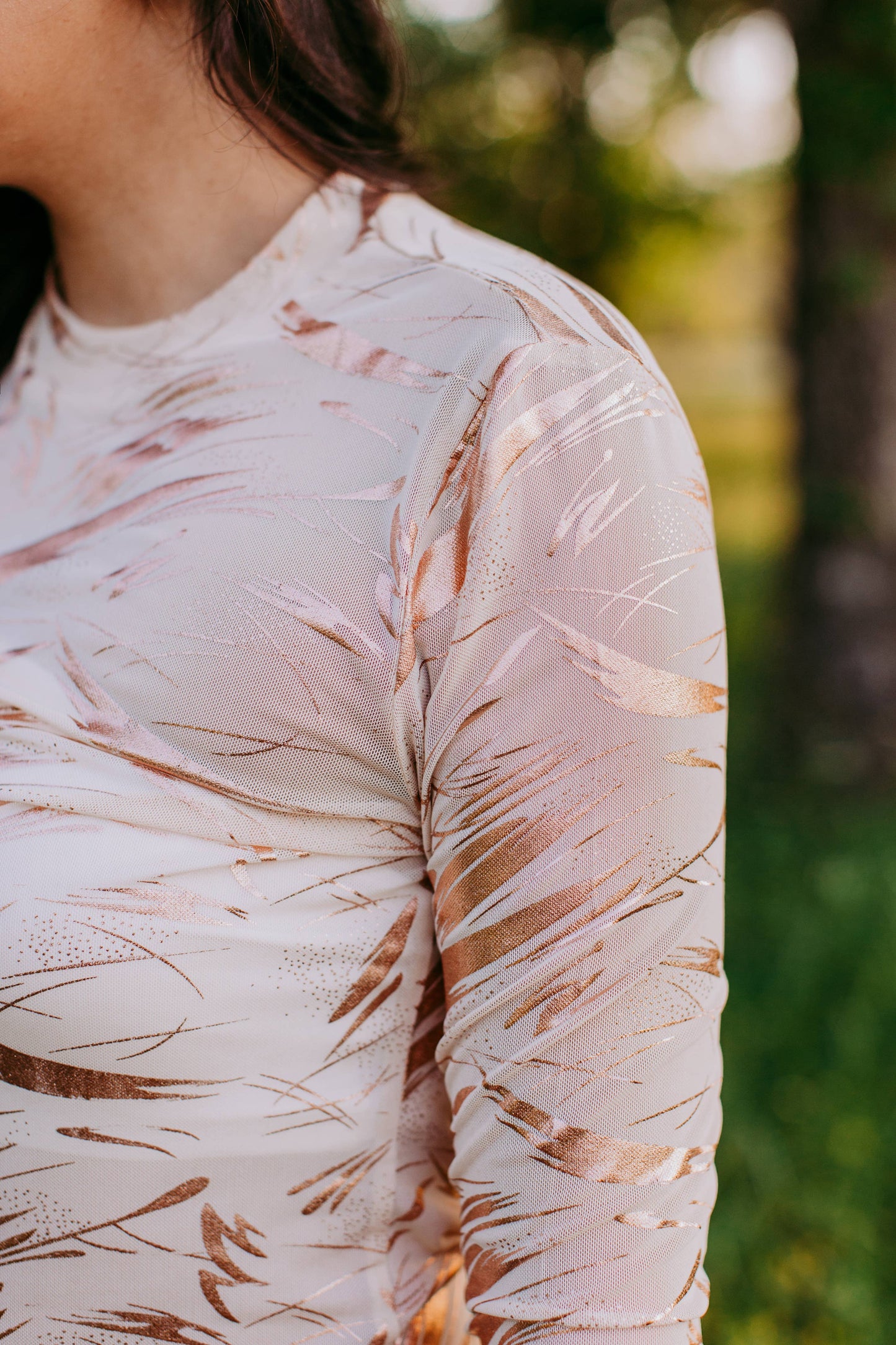 Gold Paint Mesh Top: Neutral