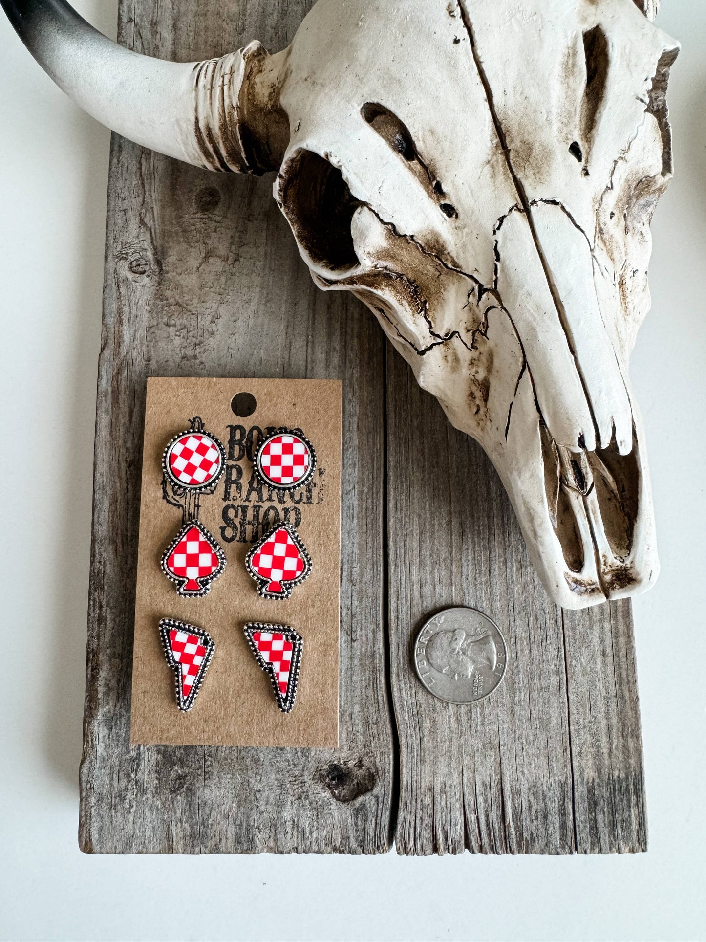 Boho Ranch Shop - Western Checker Shape Post Combo Earring Set: 4