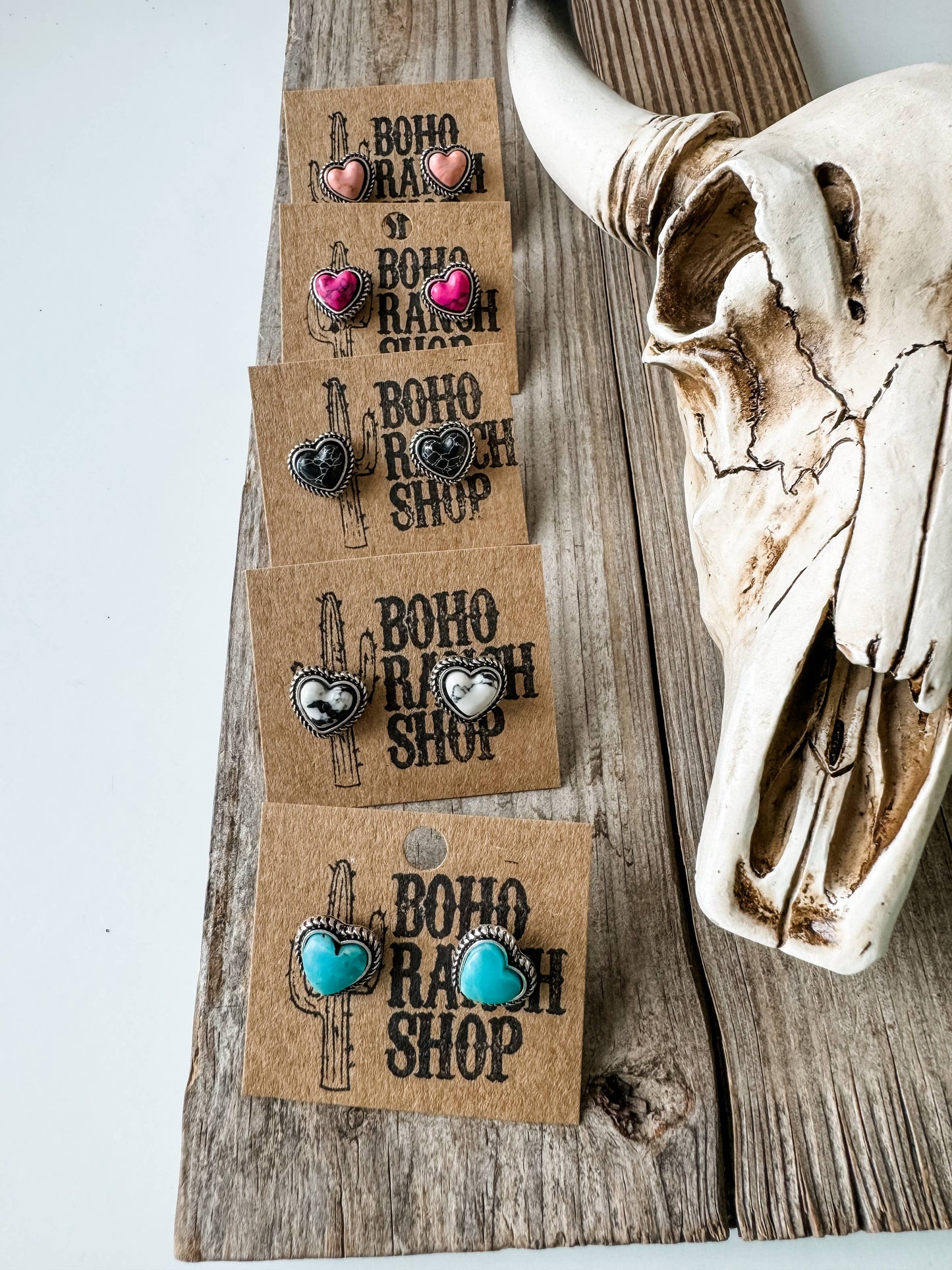 Boho Ranch Shop - Western Mini Stone Stud Earrings - Heart Square Circle Bar: SQUARE - WHITE
