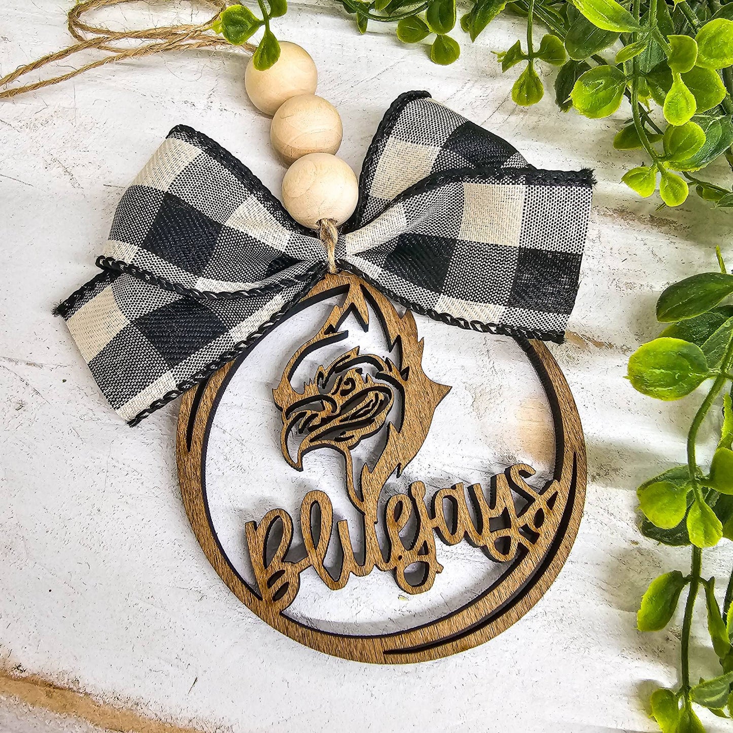 BD Lasers INC. - Blue Jays School Spirit Mascot Car Charm Ornament Auto Jewel: Black/White Plaid
