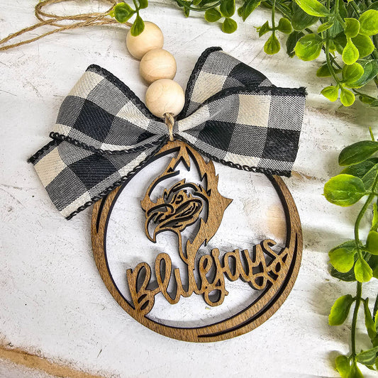 BD Lasers INC. - Blue Jays School Spirit Mascot Car Charm Ornament Auto Jewel: Black/White Plaid