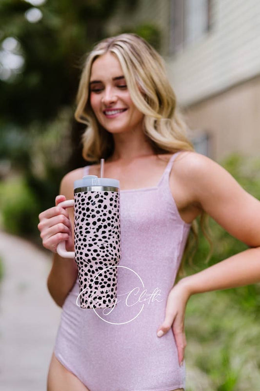 The Classy Cloth WS - Quencher Tumbler 40 oz - Blush Dalmatian RTS