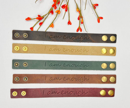 Bleu Olive Designs - I am Enough Leather Bracelet: Merlot Red