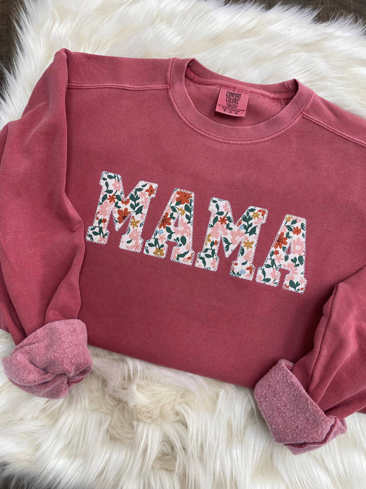 Comfort Colors Mama crimson sweatshirt with fall floral applique design
