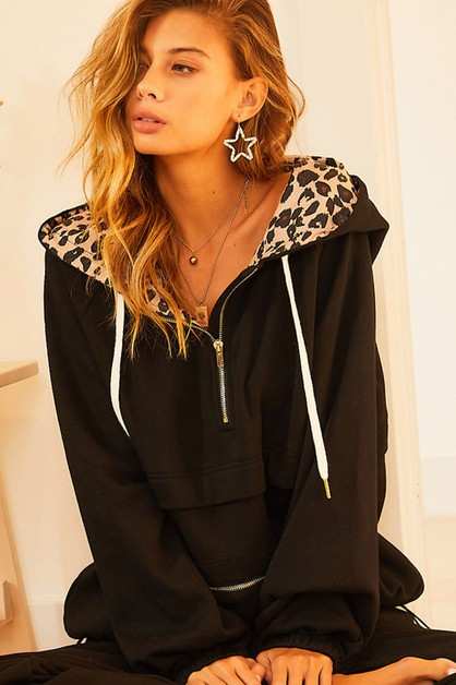 LEOPARD CONTRAST INSIDE JACKET - Black