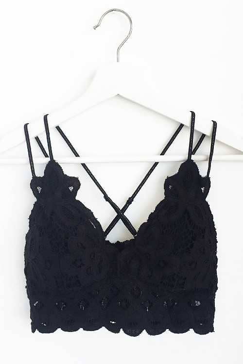 Vanilla Monkey Scalloped Lace Cami Bralette with Removable Pads and Adjustable Straps