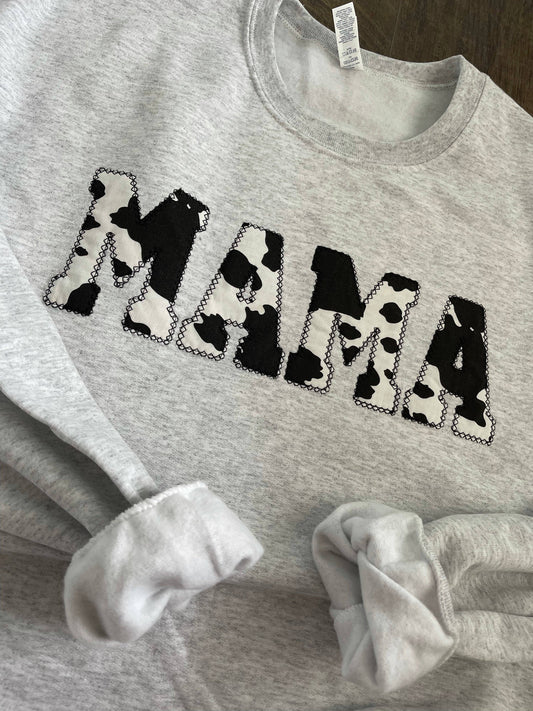 Everly Enchanted - Mama Cow Print Applique Embroidered Sweatshirt