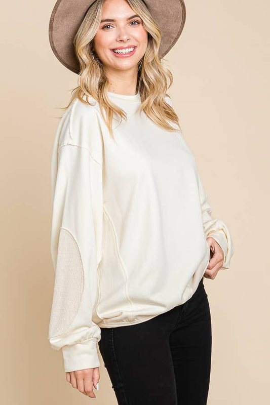 Ivory Mineral Wash Thermo Sweatshirt - French terry with long sleeves and thermo contrast details